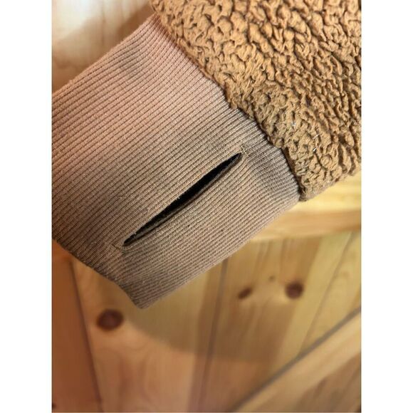 Athleta Womens XS Tugga Sherpa Hoodie Cattail Rust Drawstring Tie Rib Pullover ( - Picture 3 of 8